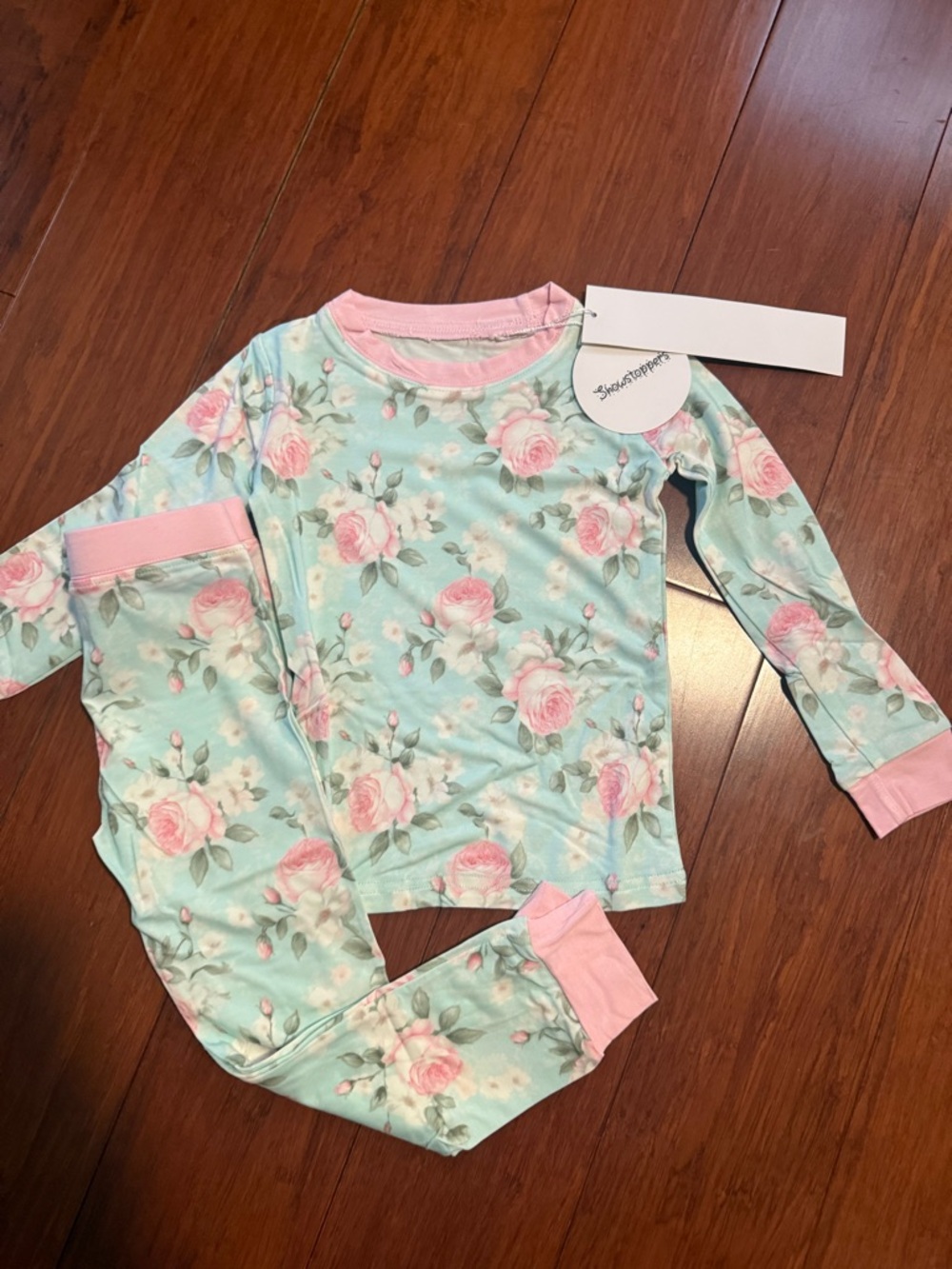 Kids Floral Pink & Mint Long Sleeve Pajama Set